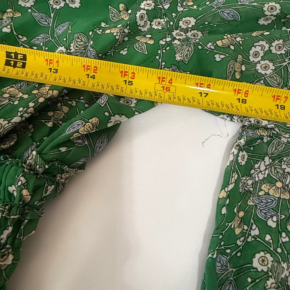 MAX STUDIO Green Floral Print Smocked Waist Long Sleeve Mini Dress Size S - Picture 12 of 12